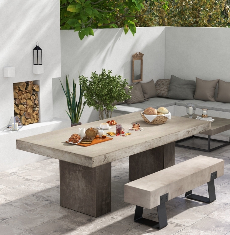 Concrete Patio Bench with Chunky Seat and U Shaped Legs