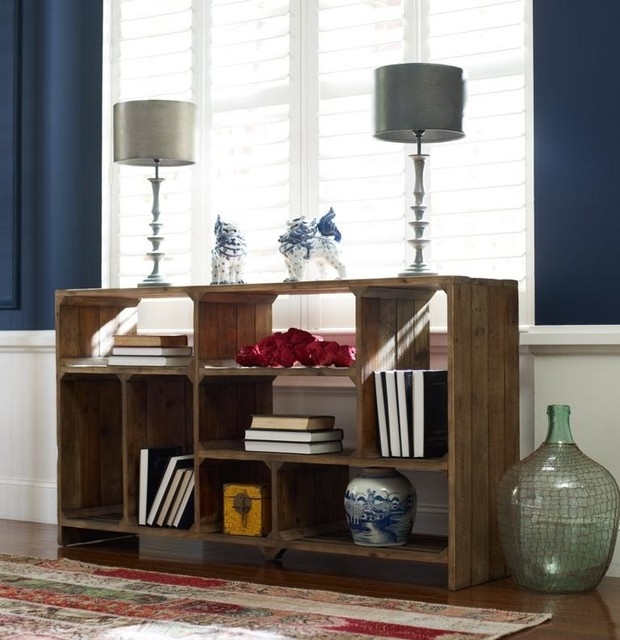 Console Table Divider Asymmetric Open Cubbies, Industrial Wood