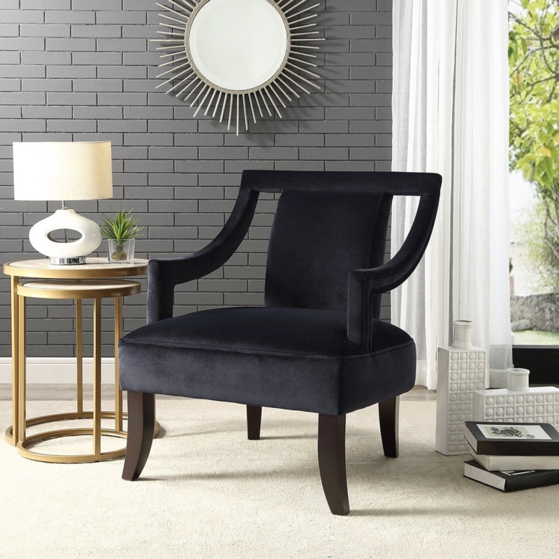 Contemporary Accent Chair Black Velvet Tubular Gold Frame Curved Back