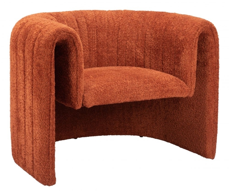 Contemporary Accent Chair, Burnt Orange Velvet, Gold Geometric Frame