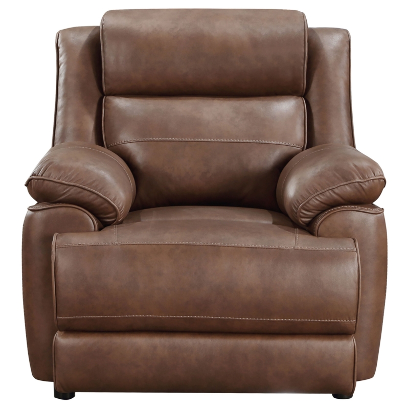 Contemporary Accent Chair with Pillow Top Arms in Brown Leather-Like