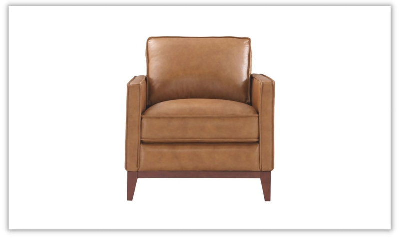Contemporary Armchair with Track Arms and Dark Block Feet, Camel Tone