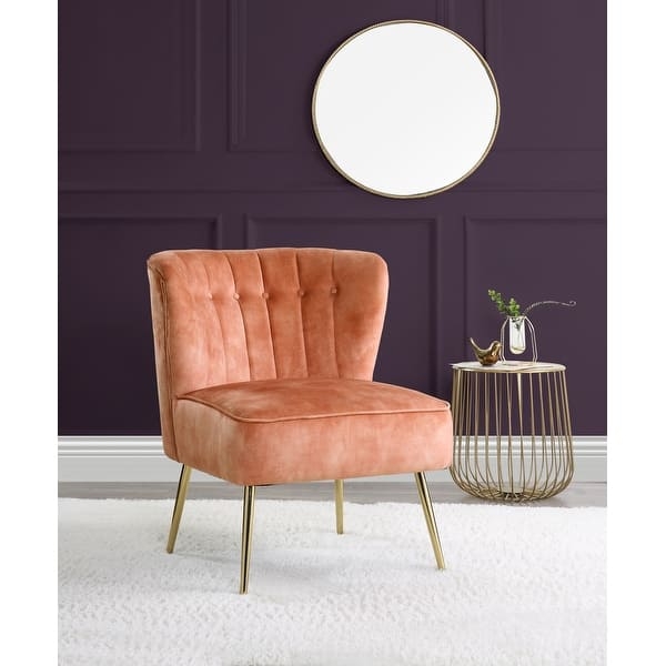 Contemporary Armless Chair, Burnt Orange Velvet, Tapered Metal Legs