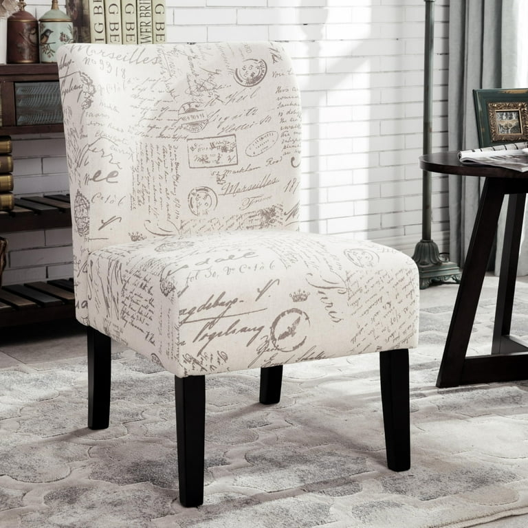 Contemporary Armless Slipper Chair Black and White Script Print