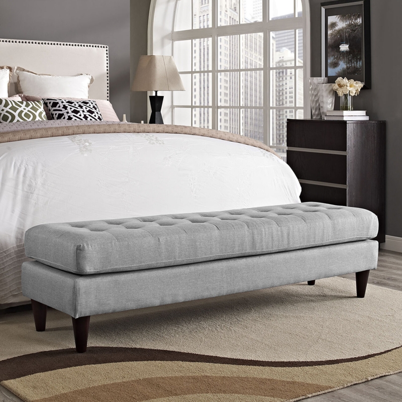 Contemporary Bedroom Bench with Double Layer Seat and Tapered Wood Legs