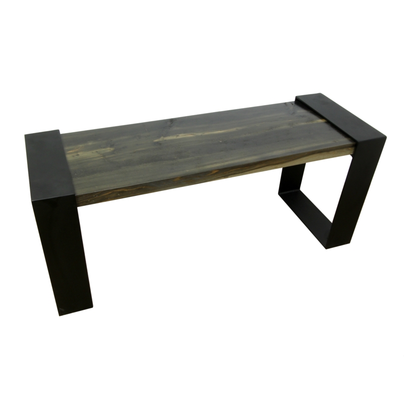 Contemporary Bench with Dark Stained Wood and Rectangular Legs
