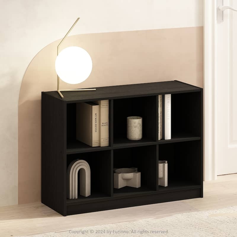 Contemporary Bookcase Narrow Profile Espresso Vertical Shelving Unit