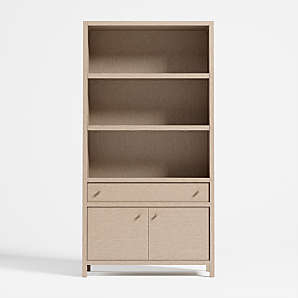 Contemporary Bookcase With Four Glass Front Doors And Wood Finish