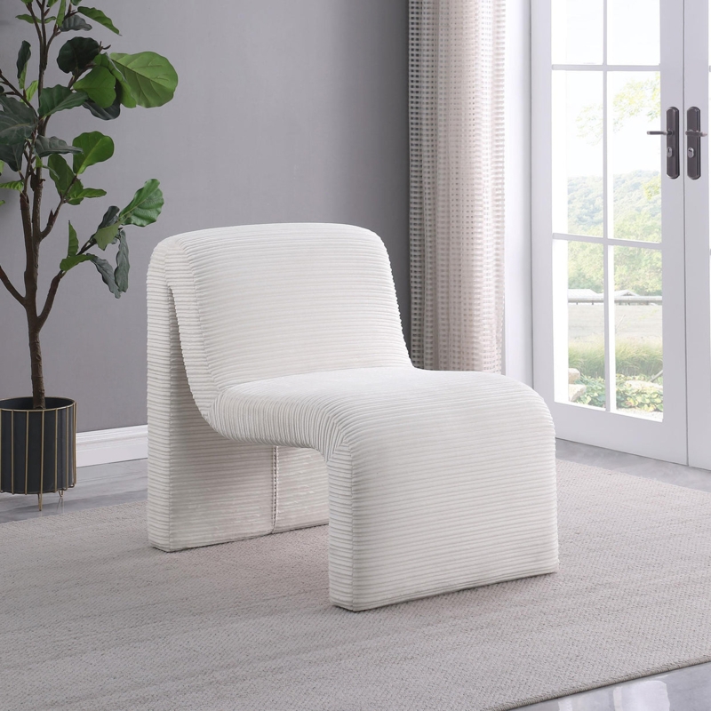 Contemporary Ivory Accent Chair with Armless Curved Back Design