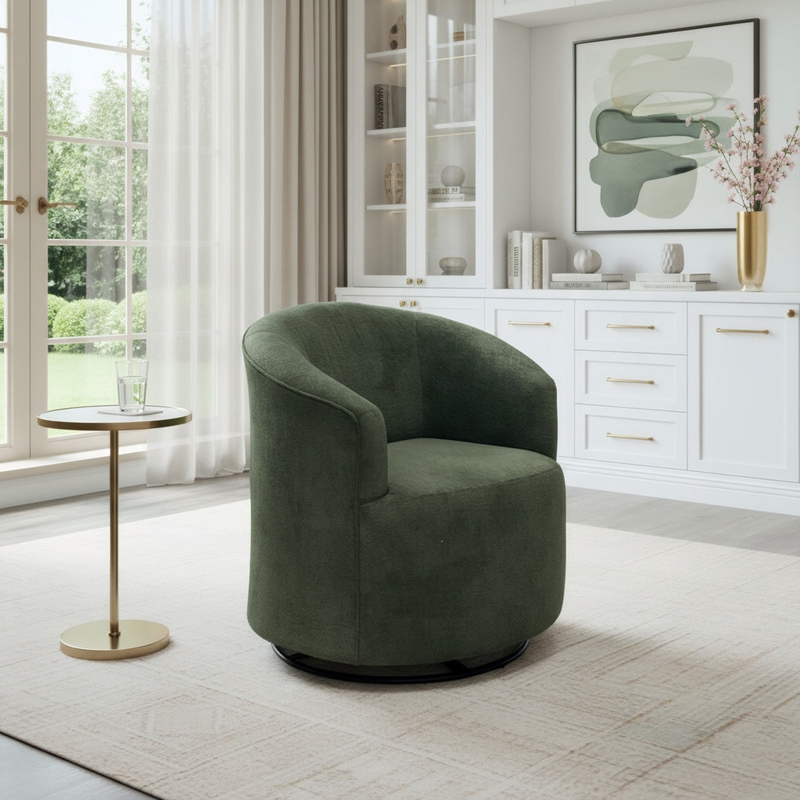 Contemporary Light Gray Swivel Barrel Chair with Track Arms