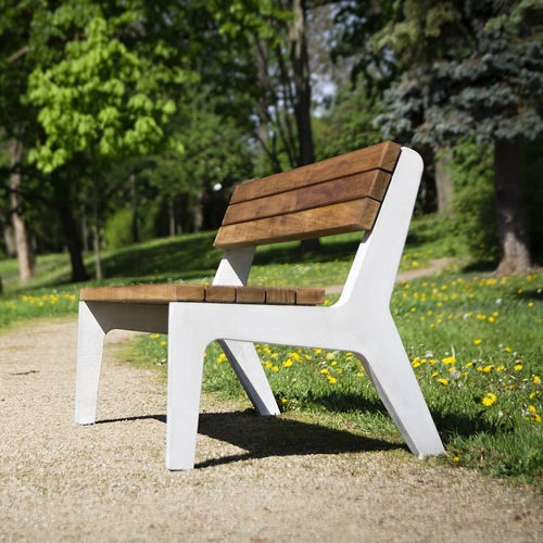 Contemporary Outdoor Bench Concrete Pedestals and Wood Slats