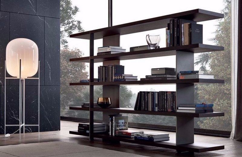 Contemporary Room Divider Open Back Bookcase Staggered Panels