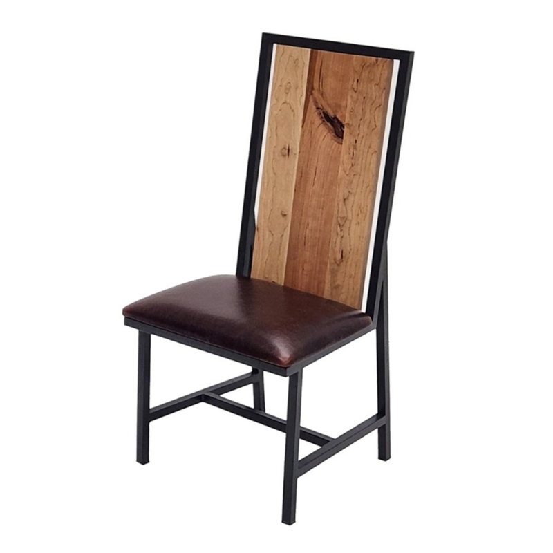 Contemporary Rustic Black Walnut and Steel Dining Chair