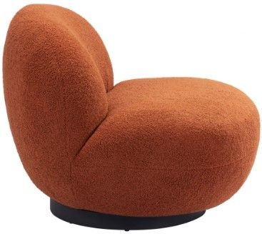Contemporary Swivel Accent Chair, Burnt Orange, Barrel Back, Matte Black Base