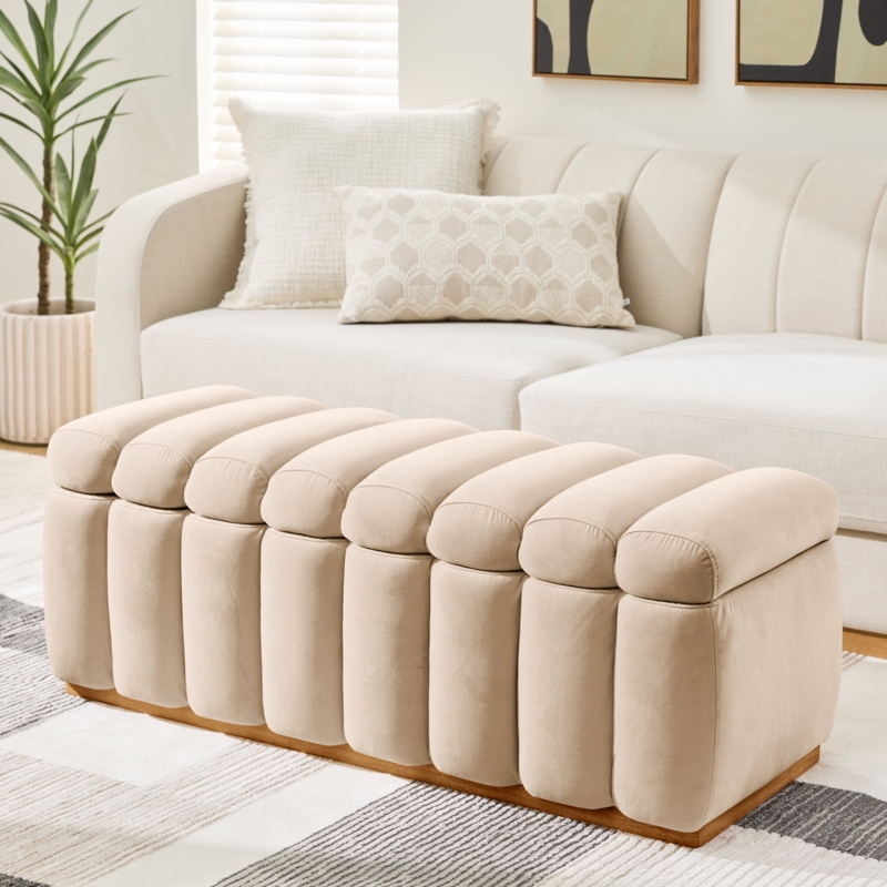 Contemporary Velvet-Like Bench with Vertical Channel Tufting