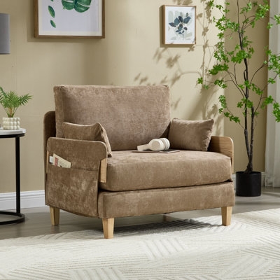 Convertible Chair, Chocolate Brown Chenille Oversized Sleeper Seat