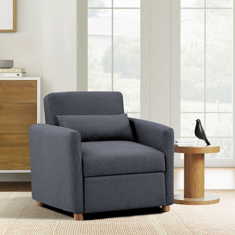 Convertible Chair in Navy Blue with Grid Tufting and Tapered Legs