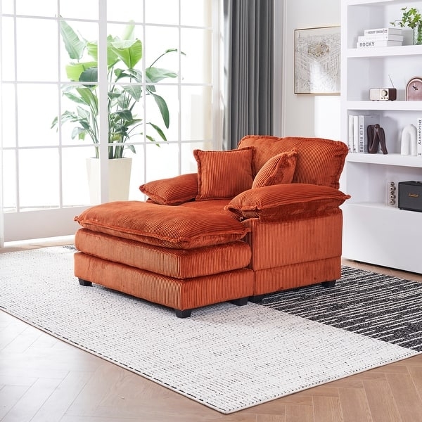 Corduroy Accent Chair, Vibrant Orange with Channeled Tufting & Tapered Legs