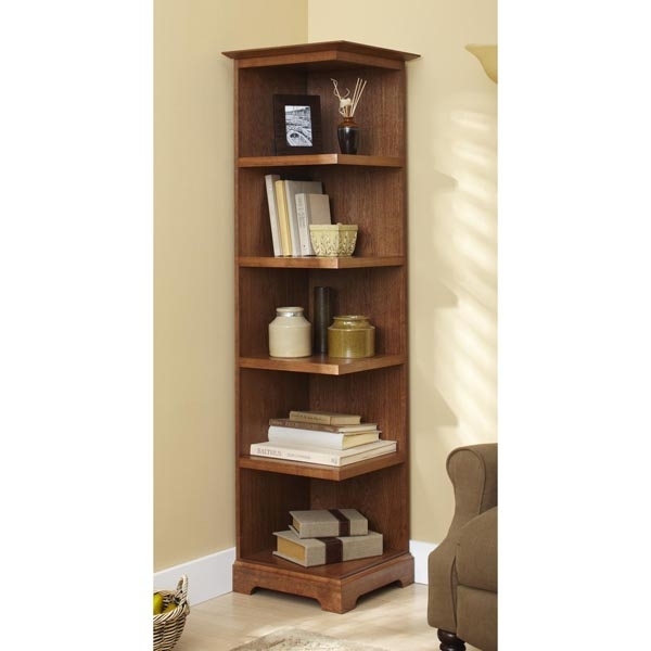 Corner Bookcase Wood Toned Six Tier Open Vertical Storage