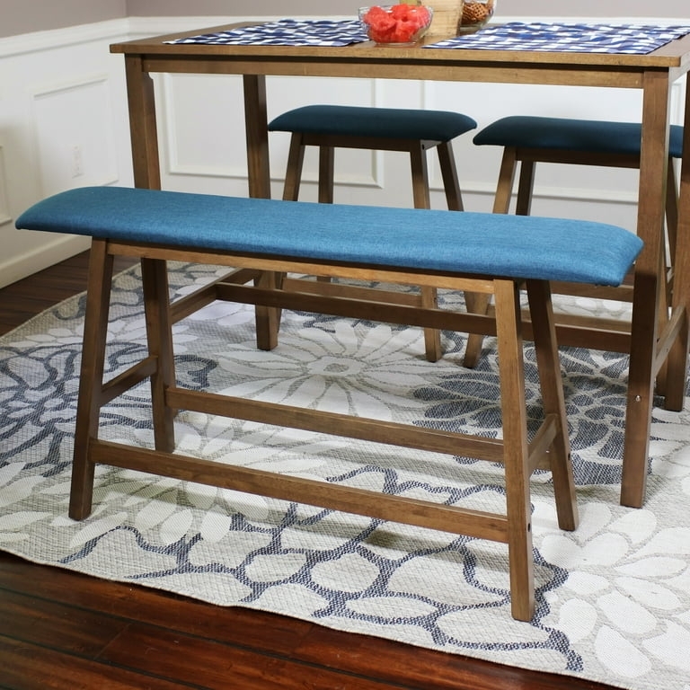 Counter-Height Bench with Footrest Rails and Upholstered Seating