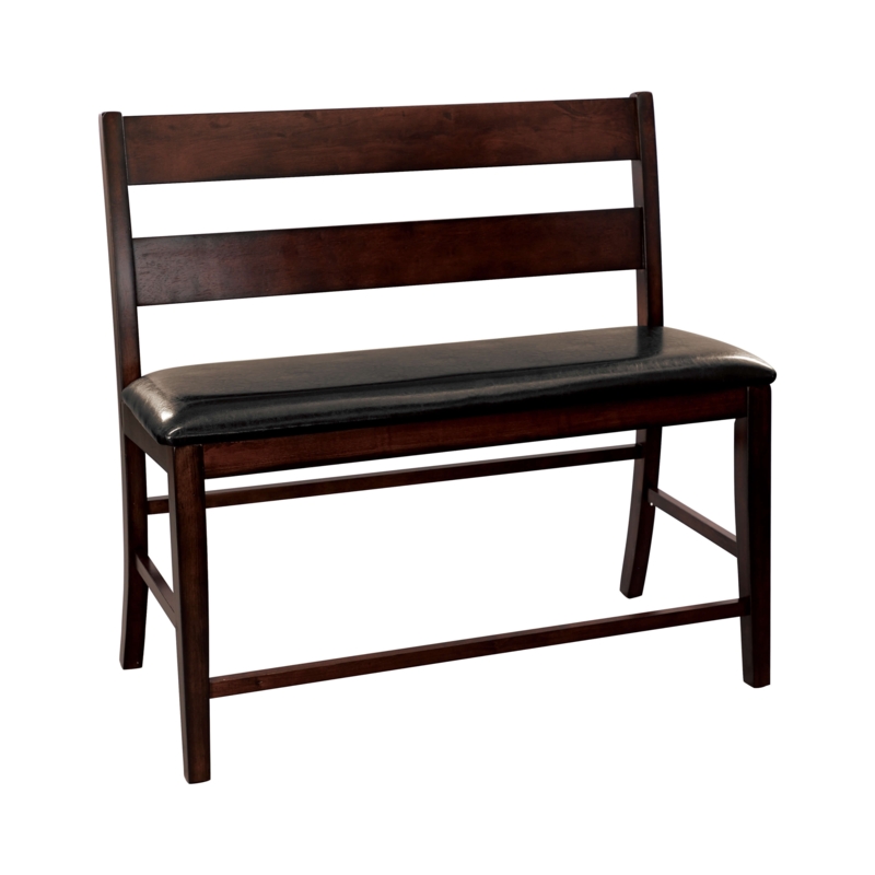 Counter Height Bench with Slatted High Back and Cherry Finish