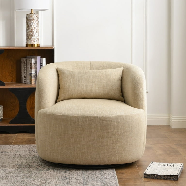 Cozy Swivel Barrel Chair with Textured Weave and Low Profile Base