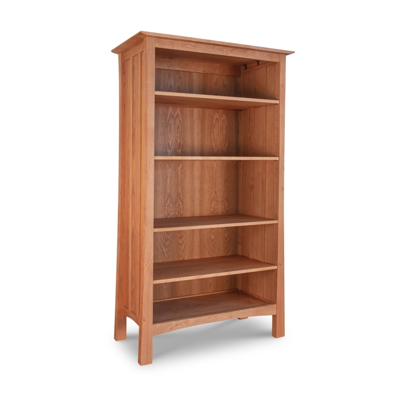 Craftsman Style Wooden Bookcase with Tapered Legs and Six Shelves