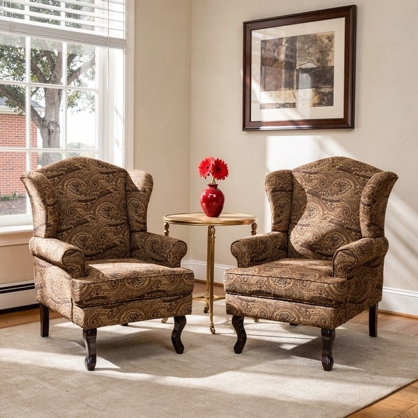 Cranberry Red Wingback Chair Set with Button Tufting and Nailheads