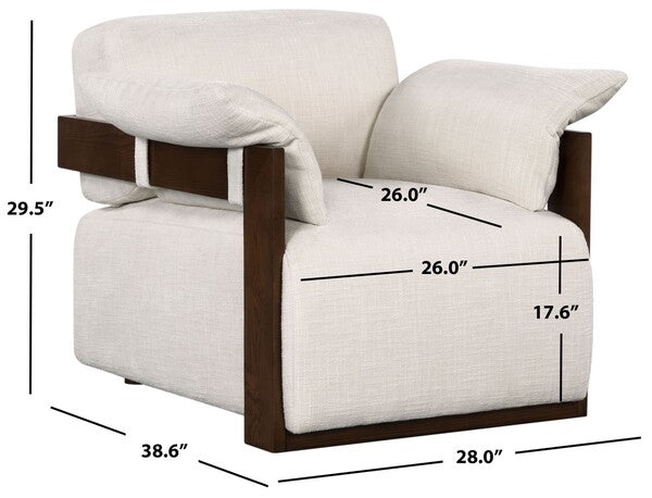 Cream Accent Chair with Pillow Top Arms, Curved Back, and Tapered Legs