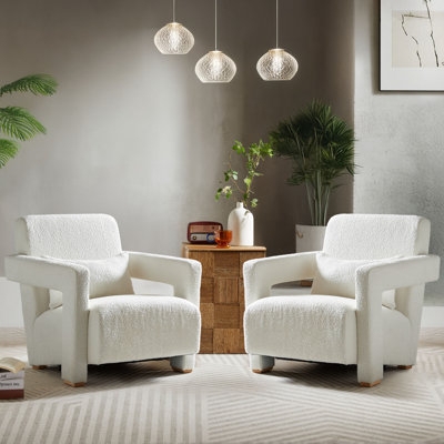 Cream Boucle Texture Barrel Accent Chair with Matching Pillow