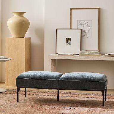 Cream Boucle Upholstered Bench Rounded Ends Metal Leg Caps Accent Seat
