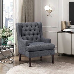 Cream Linen-Like Accent Chair with Sloped Arms and Button Tufting