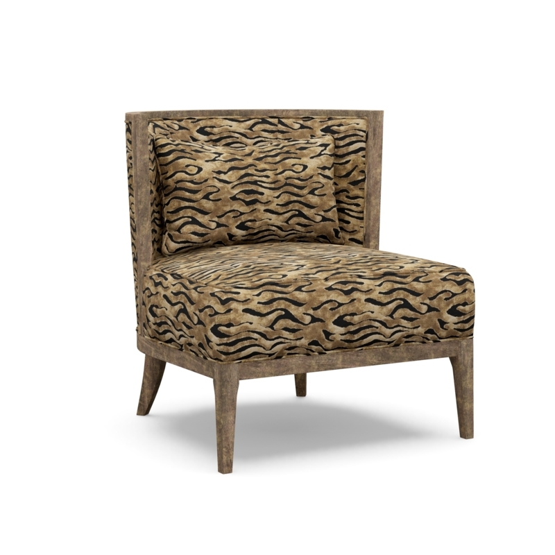 Cream Upholstered Barrel Chair with Wavy Pattern Pillow