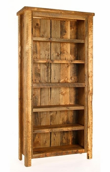 Crown Molding Bookcase, Traditional Weathered Wood Finish