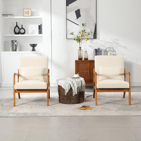 CSC Decor Inc Beige Velvet Armchair Modern Solid Wood Comfy Lounge Accent Chair Upholstered Side Chair with One Pillow Single Sofa