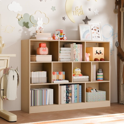 Cube Bookcase Asymmetrical Layout Beige Matte Finish Ten Cubes Storage