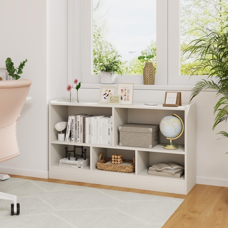 Cube Bookcase Natural Oak Tone Under Window Fit Low Profile Bookshelf