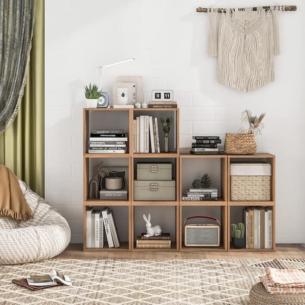 Cube Bookshelf Natural Wood Stackable Modular Vinyl Organizer