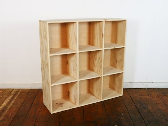 Cube Shelf Light Blonde Pine Record Storage Depth 3x3 Grid
