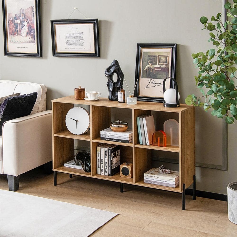 Cube Storage Bookshelf Natural Wood Open Back Low Profile Unit