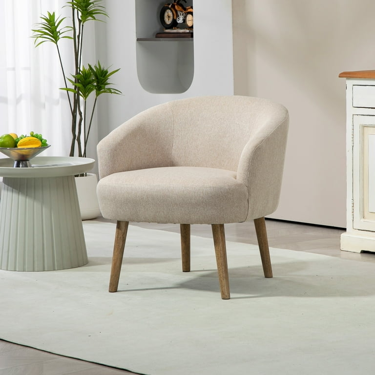Curved Accent Chair with Textured Weave and Tapered Wood Legs.