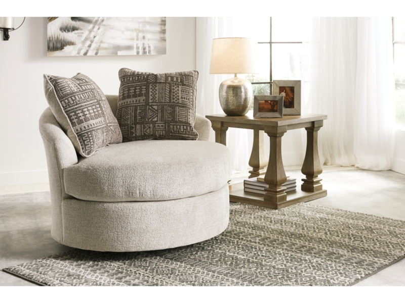 Curved Back Swivel Accent Chair in Stone Grey Texture