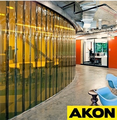 Curved Industrial Strip Curtain Divider, Amber PVC
