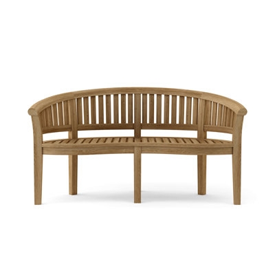 Curved Outdoor Bench Slatted Wood Design Honey Brown Finish
