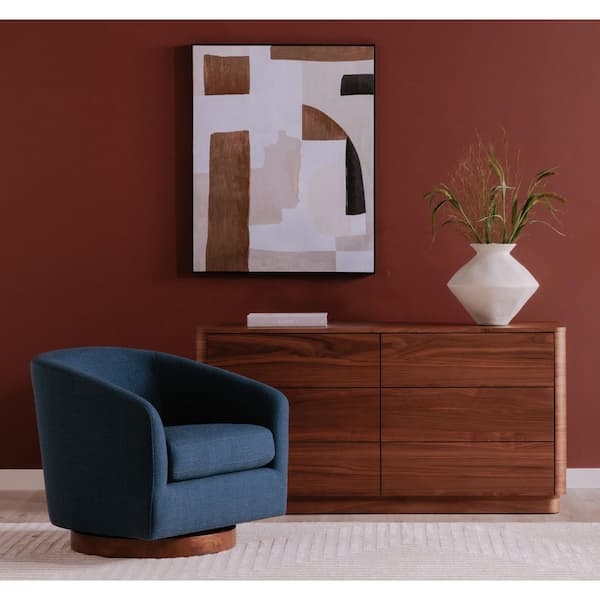 Dark Blue Swivel Barrel Accent Chair with Metal Base