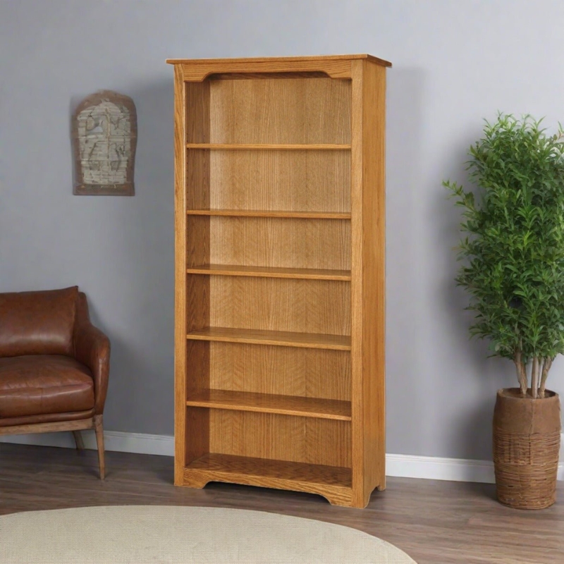 Dark Bookcase Espresso Finish Crown Moulding Tall Library Shelving