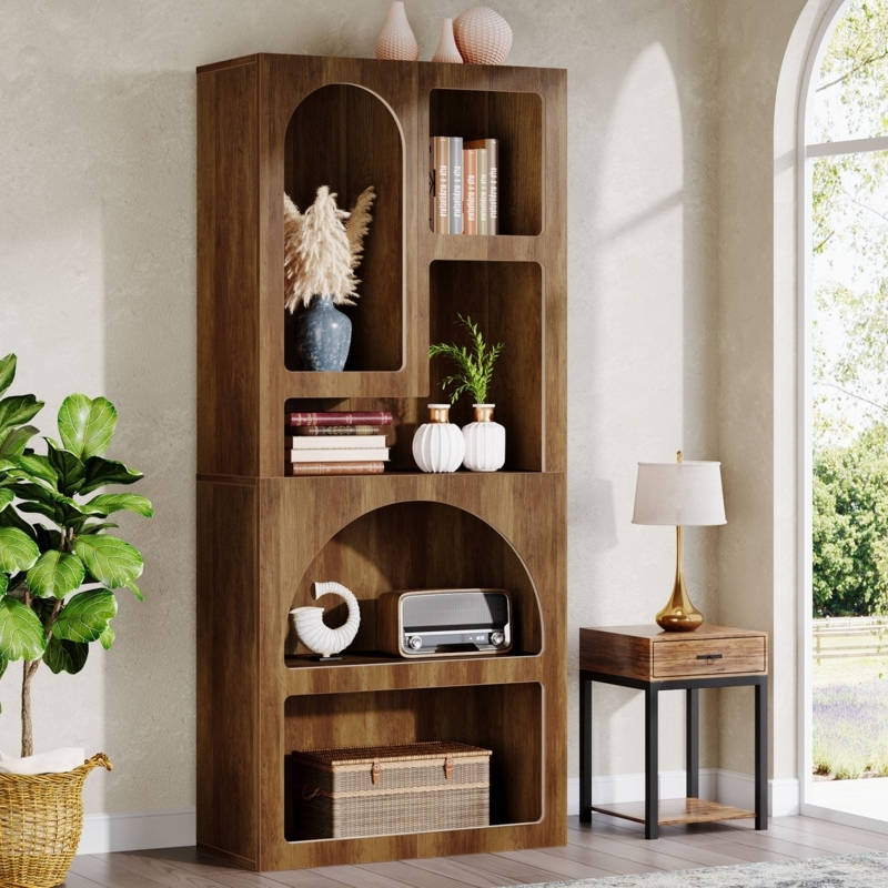 Dark Brown Geometric Bookcase Irregular Cubby Shelves