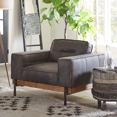 Dark Brown Leather-Like Accent Chair with Flared Arms