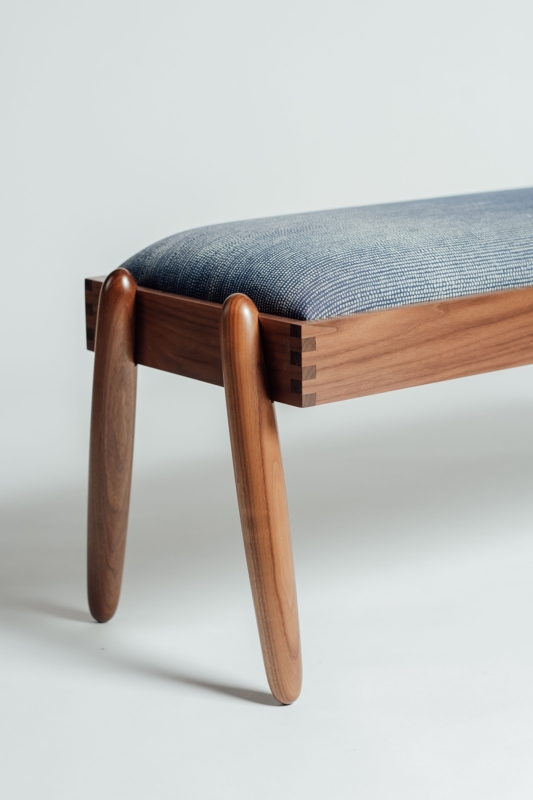 Dark Brown Leather Like Bench Splayed Base Minimalist Accent