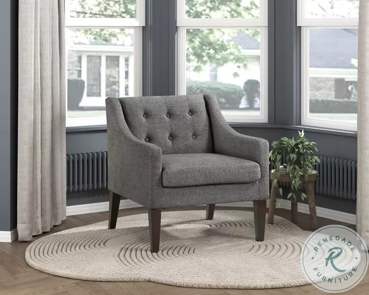 Dark Charcoal Accent Chair with Piped Edges and Flared Arms